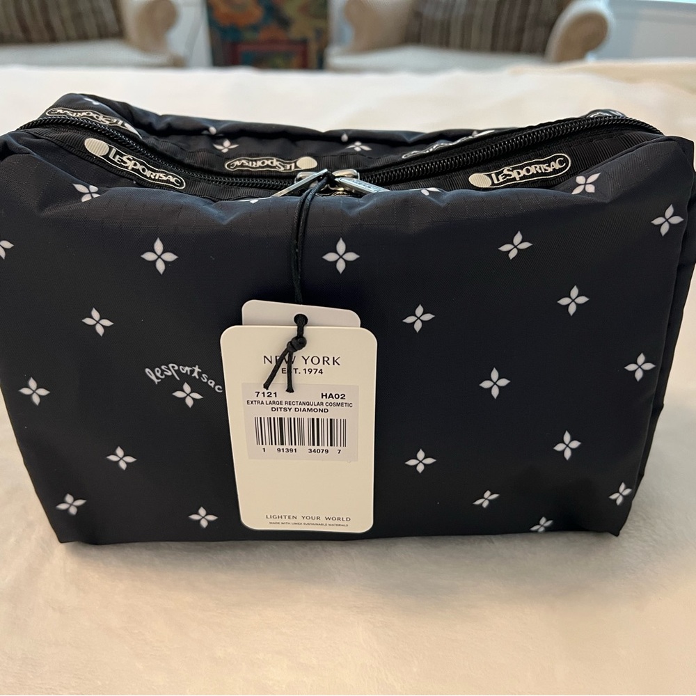 Lesportsac Extra Large Rectangular Cosmetic Bag-Ditsy Diamond Print 6.25 H x 9W